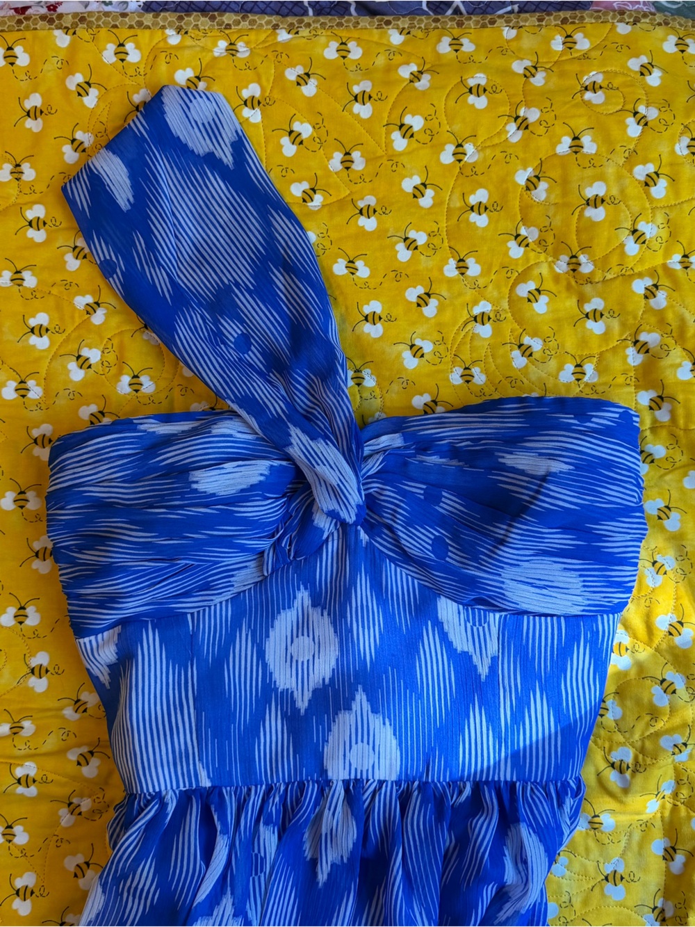 Blue Ikat One Shoulder Women’s Corseted Dress WHBM